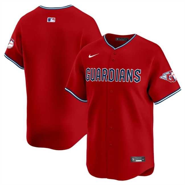 Men%27s Cleveland Guardians Blank Red Alternate Limited Stitched Jersey Dzhi